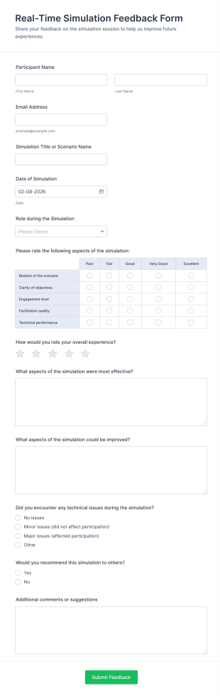 Real Time Simulation Feedback Form Template