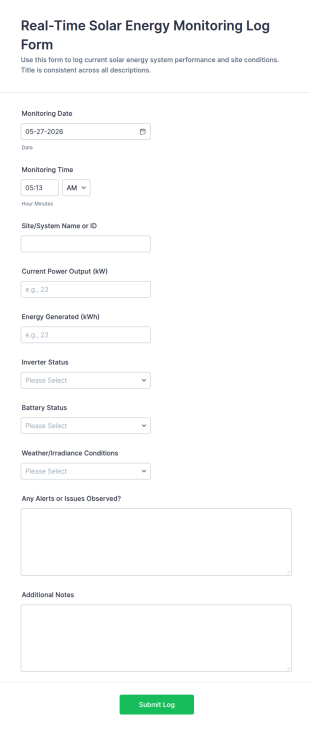 Real Time Solar Energy Monitoring Log Form Template