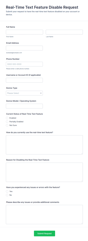 Real Time Text Feature Disable Request Form Template