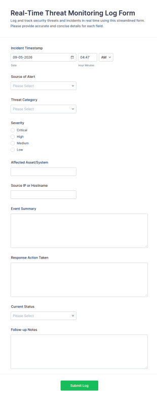 Real Time Threat Monitoring Log Form Template