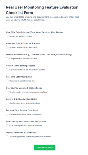 Real User Monitoring Feature Evaluation Checklist Form Template