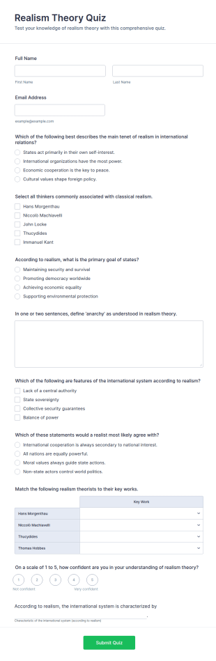 Realism Theory Quiz Form Template