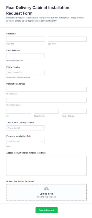 Rear Delivery Cabinet Installation Request Form Template