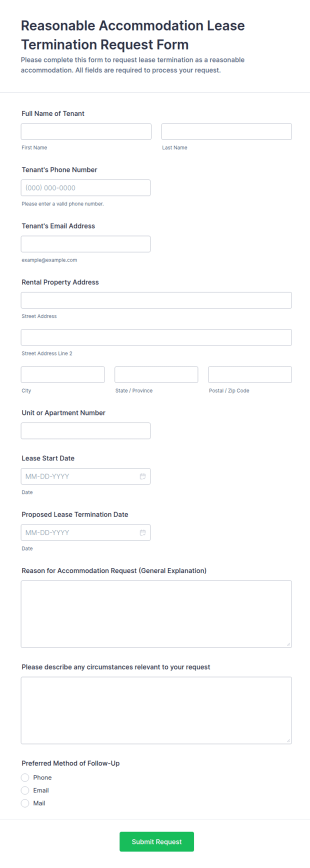 Reasonable Accommodation Lease Termination Request Form Template