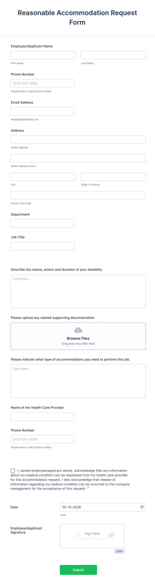Reasonable Accommodation Request Form Template