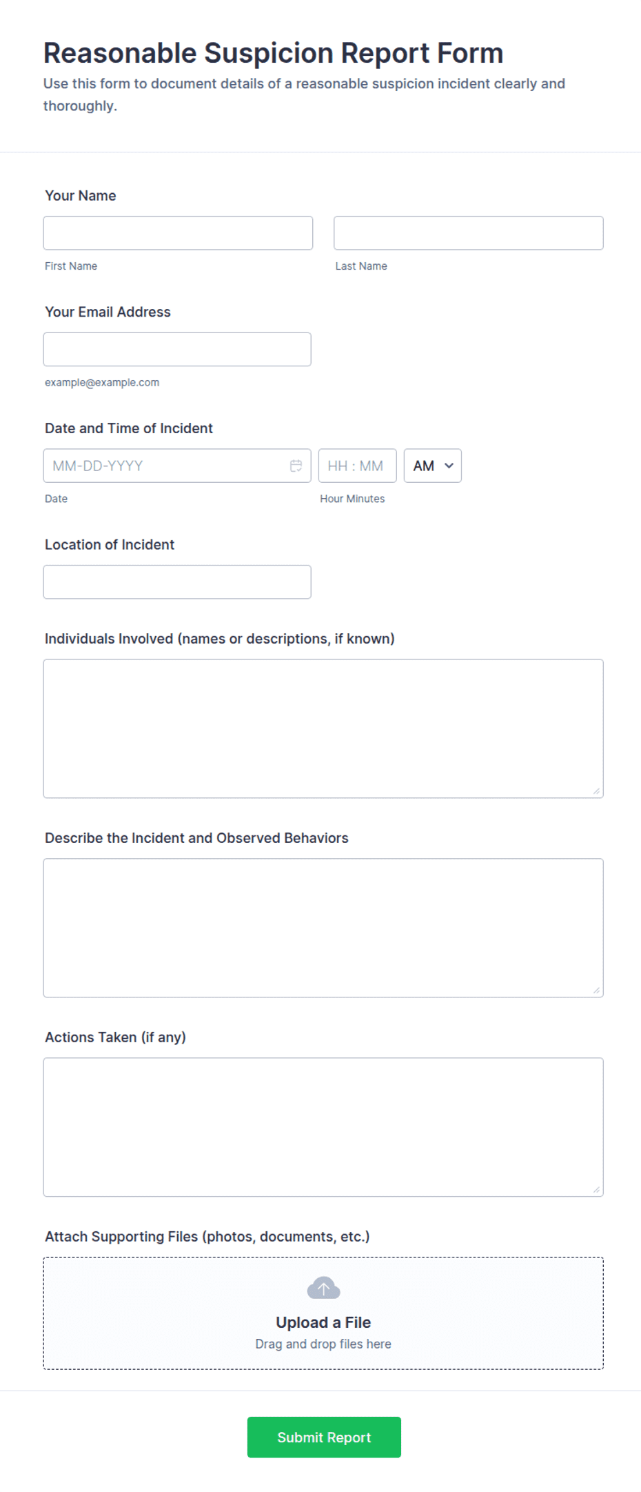 Reasonable Suspicion Report Form Template | Jotform