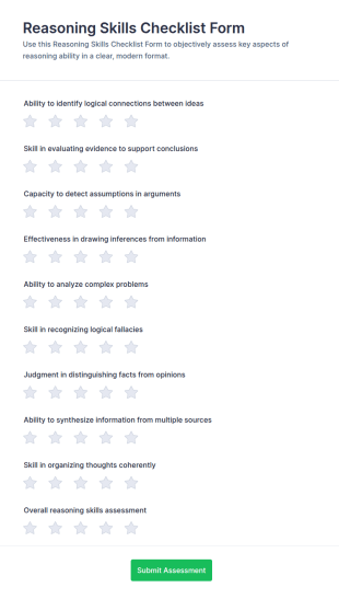 Reasoning Skills Checklist Form Template