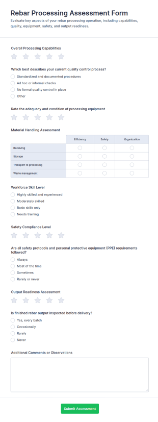 Rebar Processing Assessment Form Template