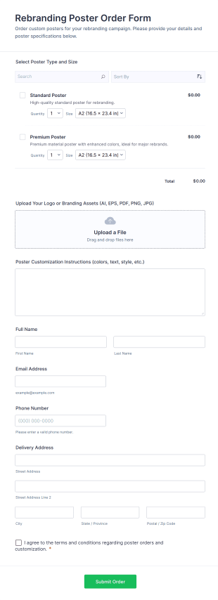 Rebranding Poster Order Form Template