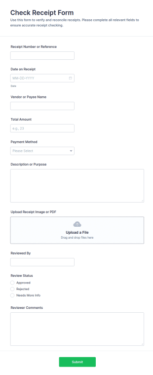 Receipt Check Form Template