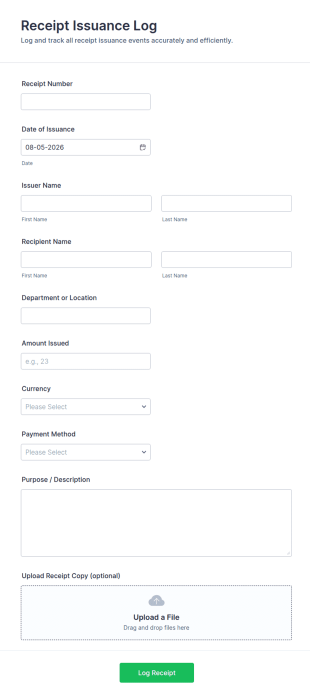 Receipt Issuance Log Form Template