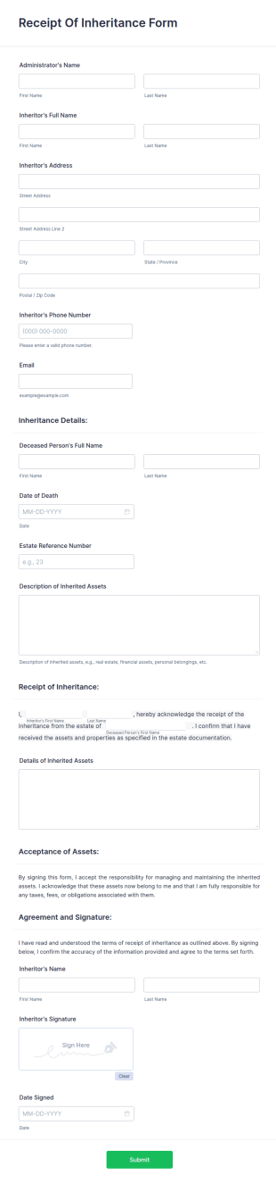 Receipt Of Inheritance Form Template