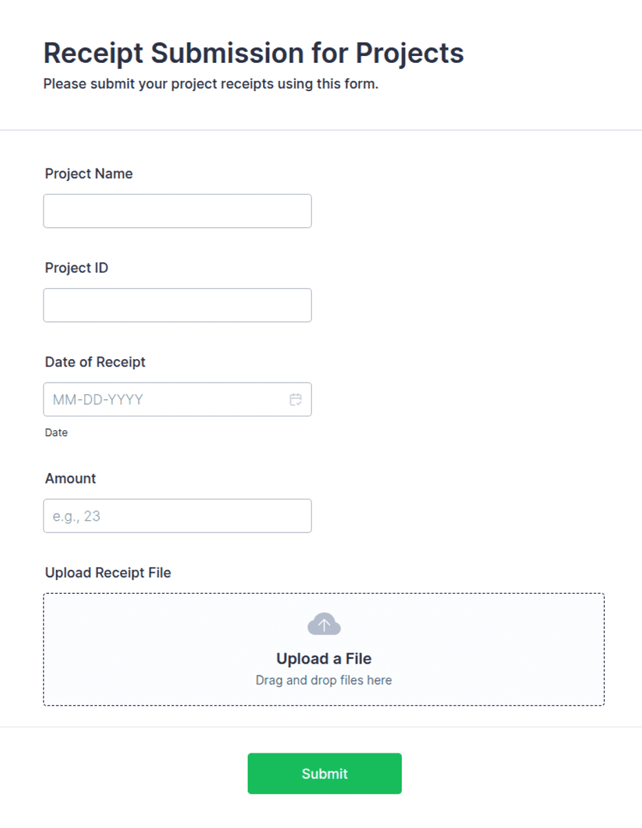 Receipt For Program Project Receipt Submission for Projects Form Template | Jotform