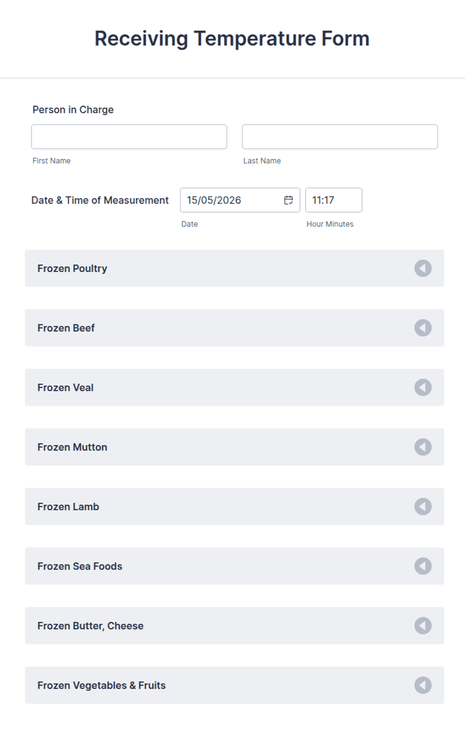 Minimum Receiving Temperature Receiving Temperature Form Template | Jotform