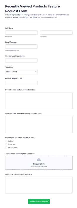 Recently Viewed Products Feature Request Form Template