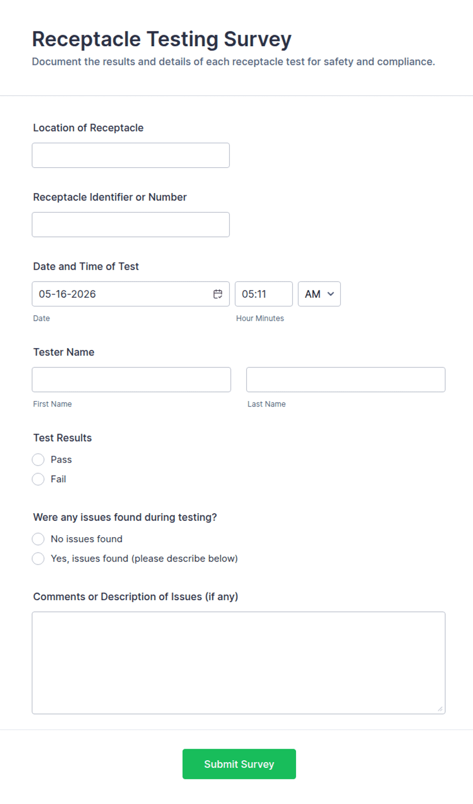 Outlet Testing Form Receptacle Testing Survey Form Template | Jotform