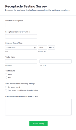 Receptacle Testing Survey Form Template