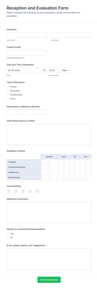 Reception And Evaluation Form Template