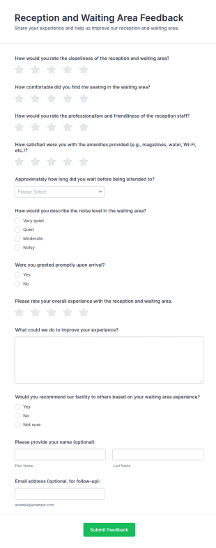 Reception And Waiting Area Feedback Form Template