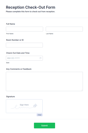 Reception Check Out Form Template