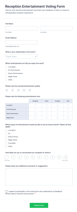 Reception Entertainment Voting Form Template