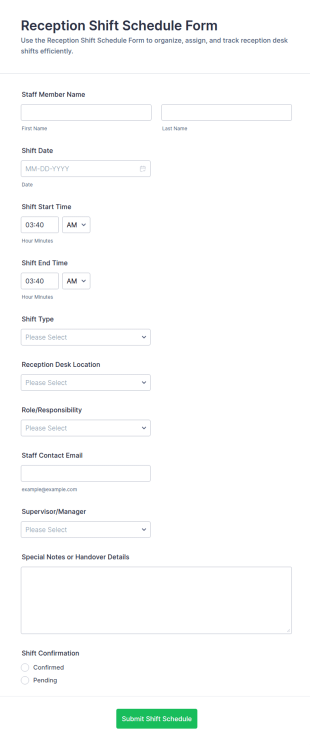 Reception Shift Schedule Form Template