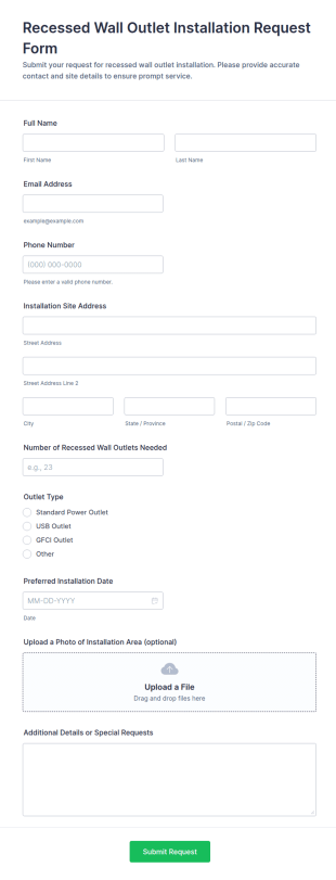 Recessed Wall Outlet Installation Request Form Template