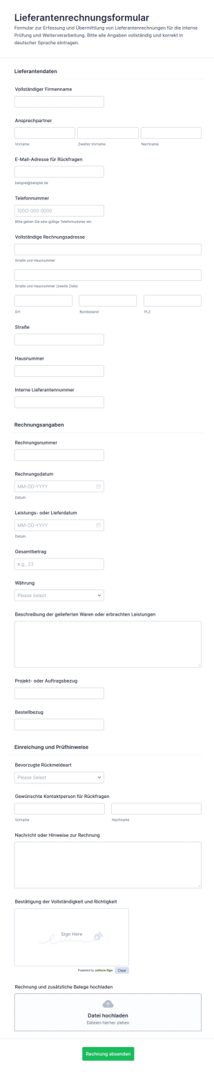 Rechnungs Einreichungsformular