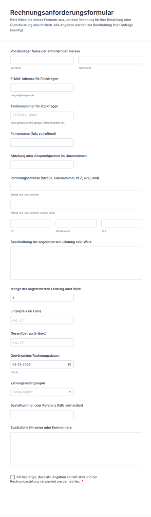 Rechnungsanforderungsformular