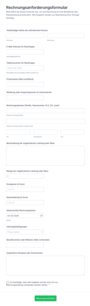 Rechnungsanforderungsformular