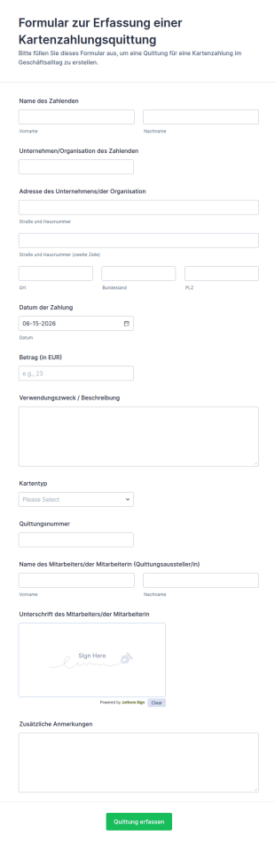 Formular Zur Erfassung Einer Kartenzahlungsquittung