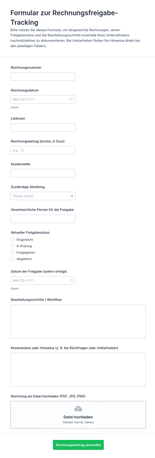 Rechnungsfreigabe Tracking Formular