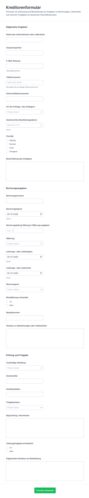 Rechnungszahlungen Formular