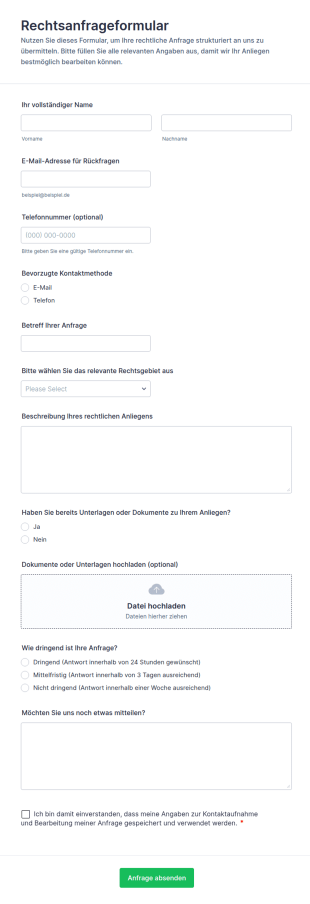 Rechtsanfrage Formular