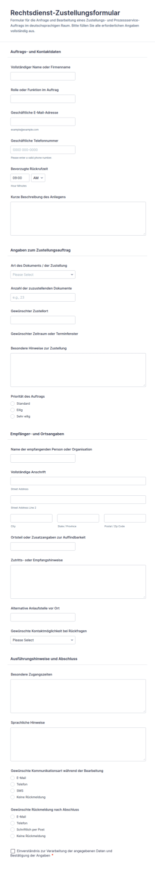 Rechtsdienstleistungsauftrag Formular