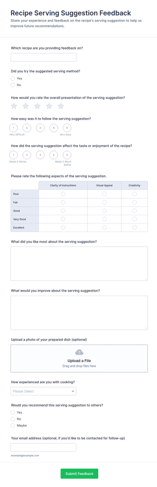 Recipe Serving Suggestion Feedback Form Template