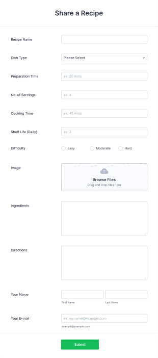Recipe Sharing Form Template