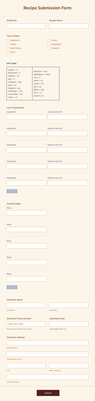 Recipe Submission Form Template