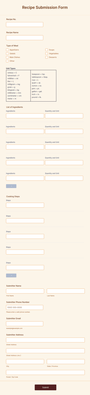 Recipe Submission Form Template