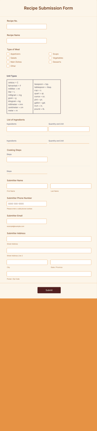 Recipe Submission Form Template