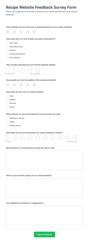 Recipe Website Feedback Survey Form Template