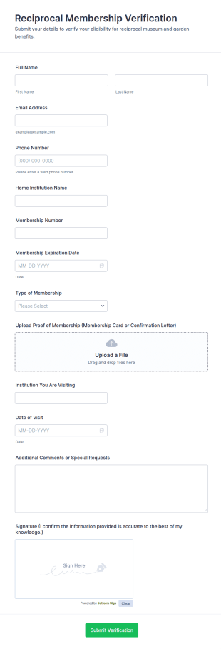 Reciprocal Membership Verification Form Template