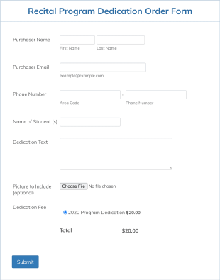 Recital Program Dedication Order Form Template