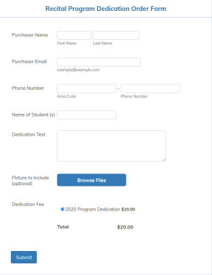 Recital Program Dedication Order Form Template