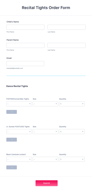 Recital Tights Order Form Template