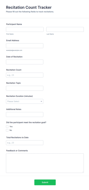 Recitation Count Tracker Form Template