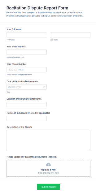 Recitation Dispute Report Form Template