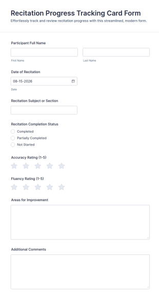 Recitation Progress Tracking Card Form Template