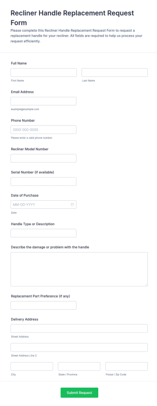 Recliner Handle Replacement Request Form Template