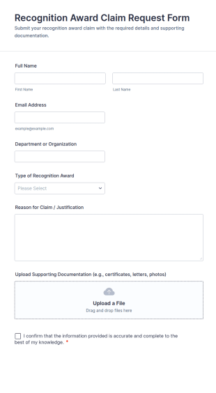 Recognition Award Claim Request Form Template